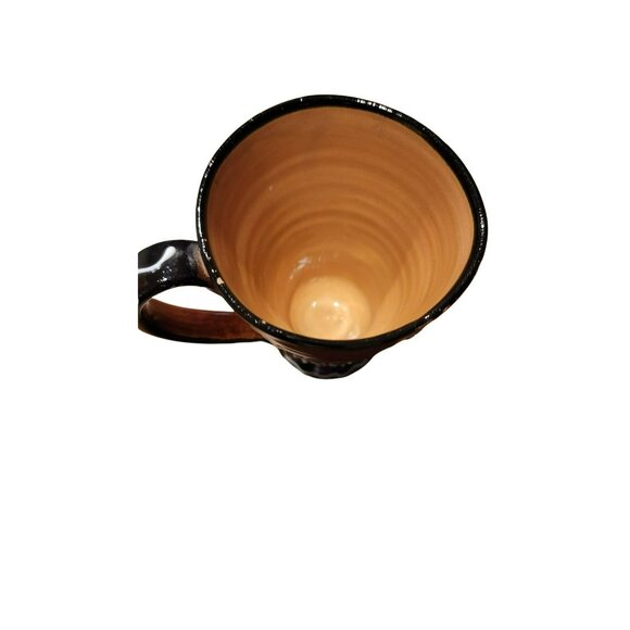 Majolica Coffee Mug Art Pottery Brown Tea Hand Painted Fish Design RB108 - Picture 5 of 6